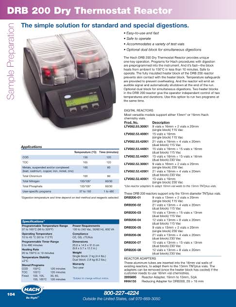 DRB200 Digital Reactor Block: 21 x 16 mm vial wells, 4 x 20 mm vial wells, 230 VAC. Product Number: LTV082.52.42001 The Desalytics Store