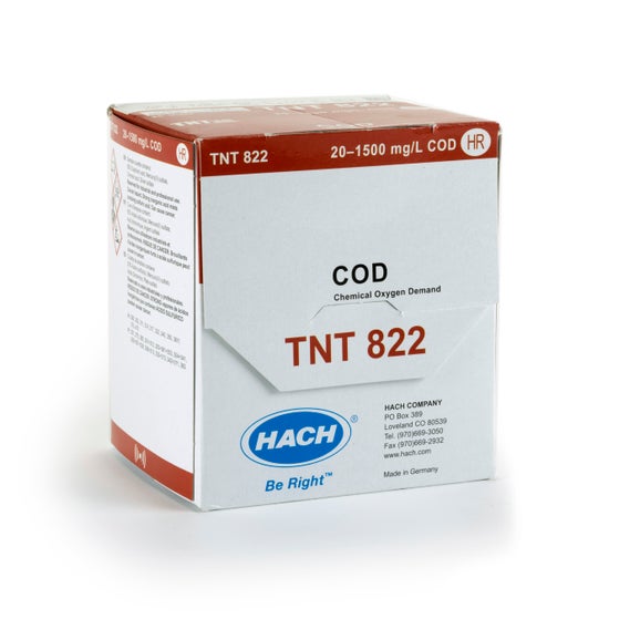 Hach Chemical Oxygen Demand (COD) TNTplus Vial Test, HR (20-1,500 mg/L COD), 25 Tests SKU: TNT822 Hach
